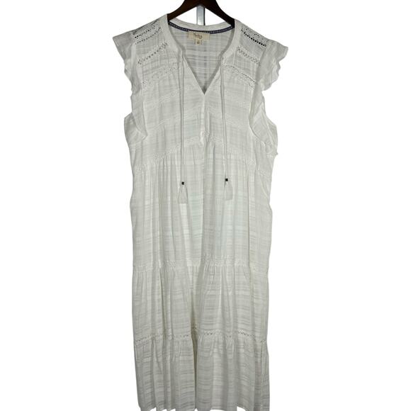 Nurture by Westbound White V-neck Tiered Maxi Dress Flutter‎ Sleeves 1X - Picture 1 of 9